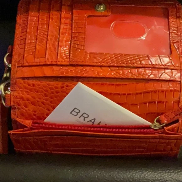 Brahmin Red-Orange Embossed Wallet/Wristlet. - Picture 5 of 14